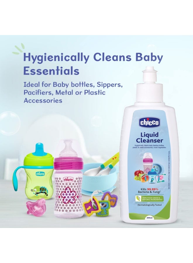 شيكو Chicco Liquid Cleanser 200ml Bottle Wash for Cleaning Baby Bottles, 100% Food Grade & Natural Ingredients, kills 99.99% Germs, Anti-Bacterial & Anti-Fungal, Cleans Baby Feeding Bottles, Nipples, Sipper Cups, Toys, Fruits, Vegetables, etc., Baby Safe & Dermatologically tested - Image 5